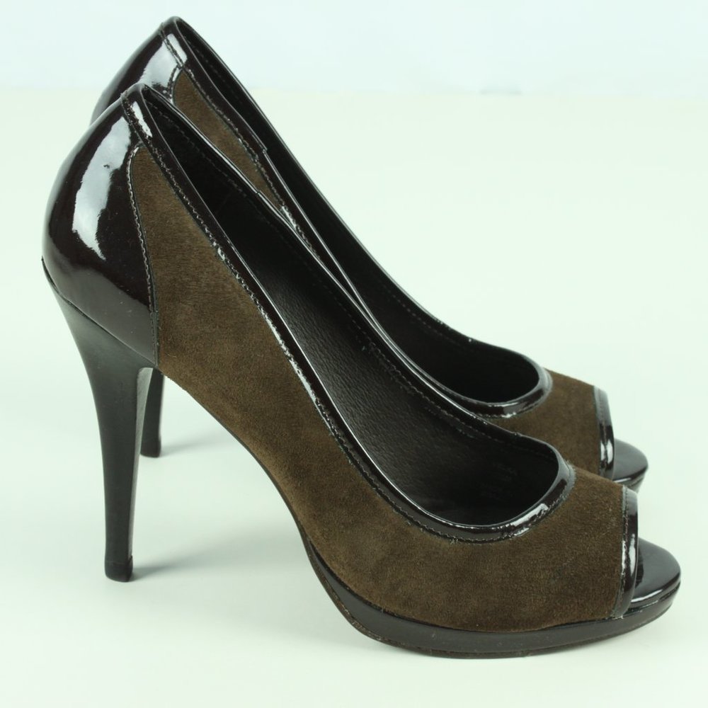 Donald J Pliner Velka Peep Toe Platform High Heels 7.5 M Brown Suede Pumps Shoes